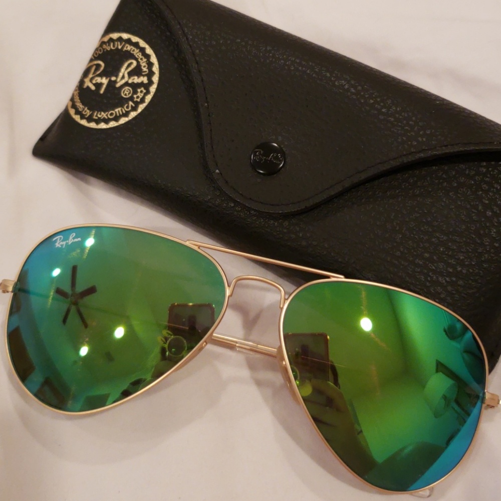 rayban large aviator green sunglasses